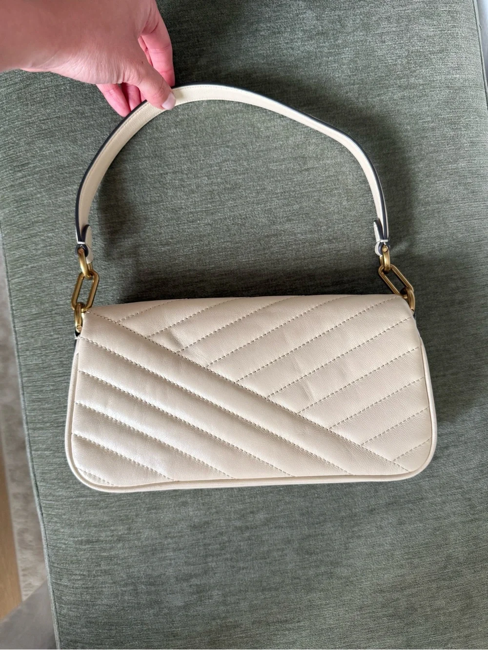 Tory Burch Quilted Shoulder Bag in Cream with Gold Hardware